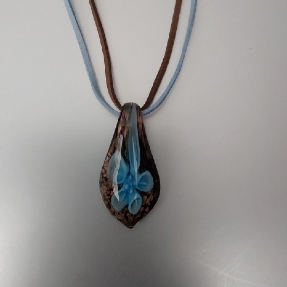 Blue and Brown Glass Pendant Necklace